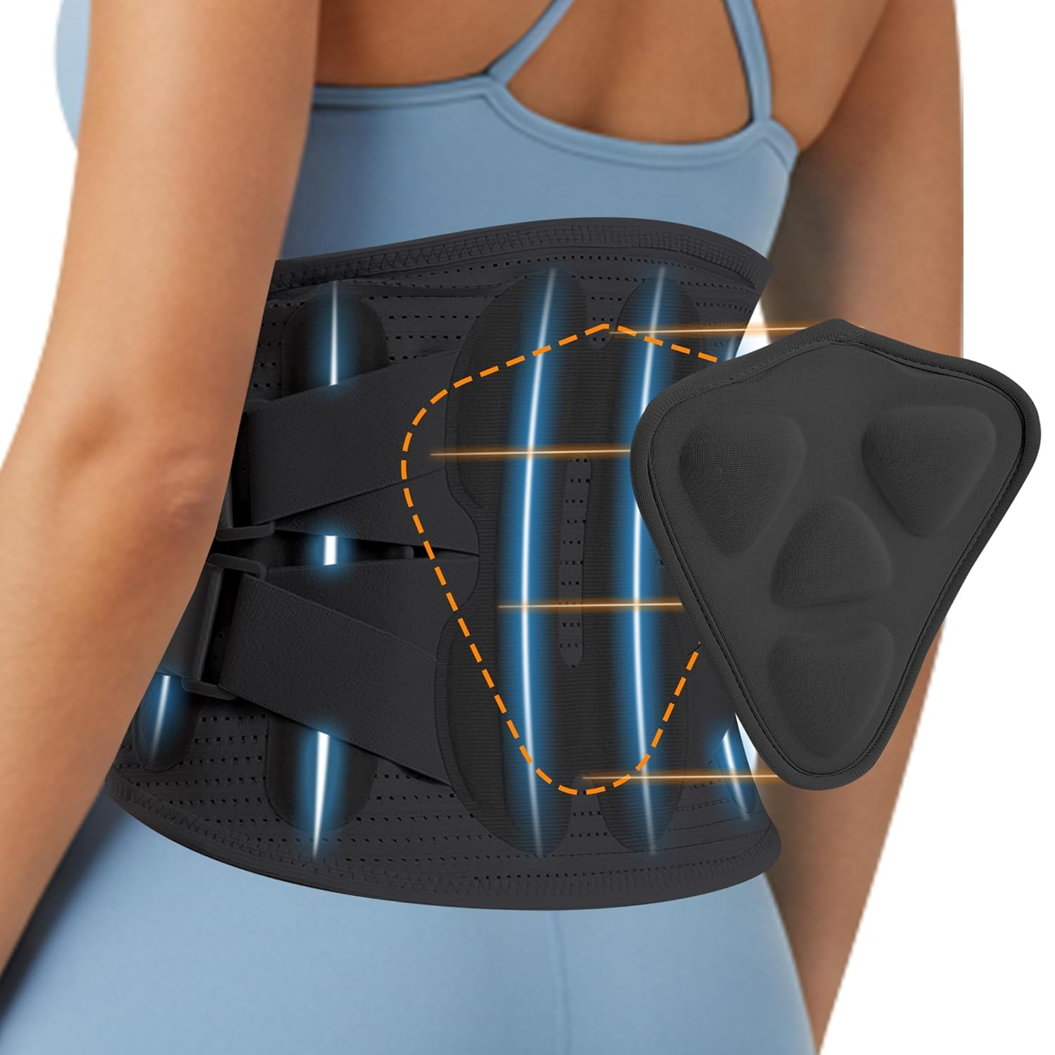 Back Brace for Lower Back Pain Relief for Man/Women Adjustable Lumbar Support Belt Breathable Mesh for Herniated Disc,Sciatica,Scoliosis with Removable 3D Pad Home Work Sports (L) image number 2