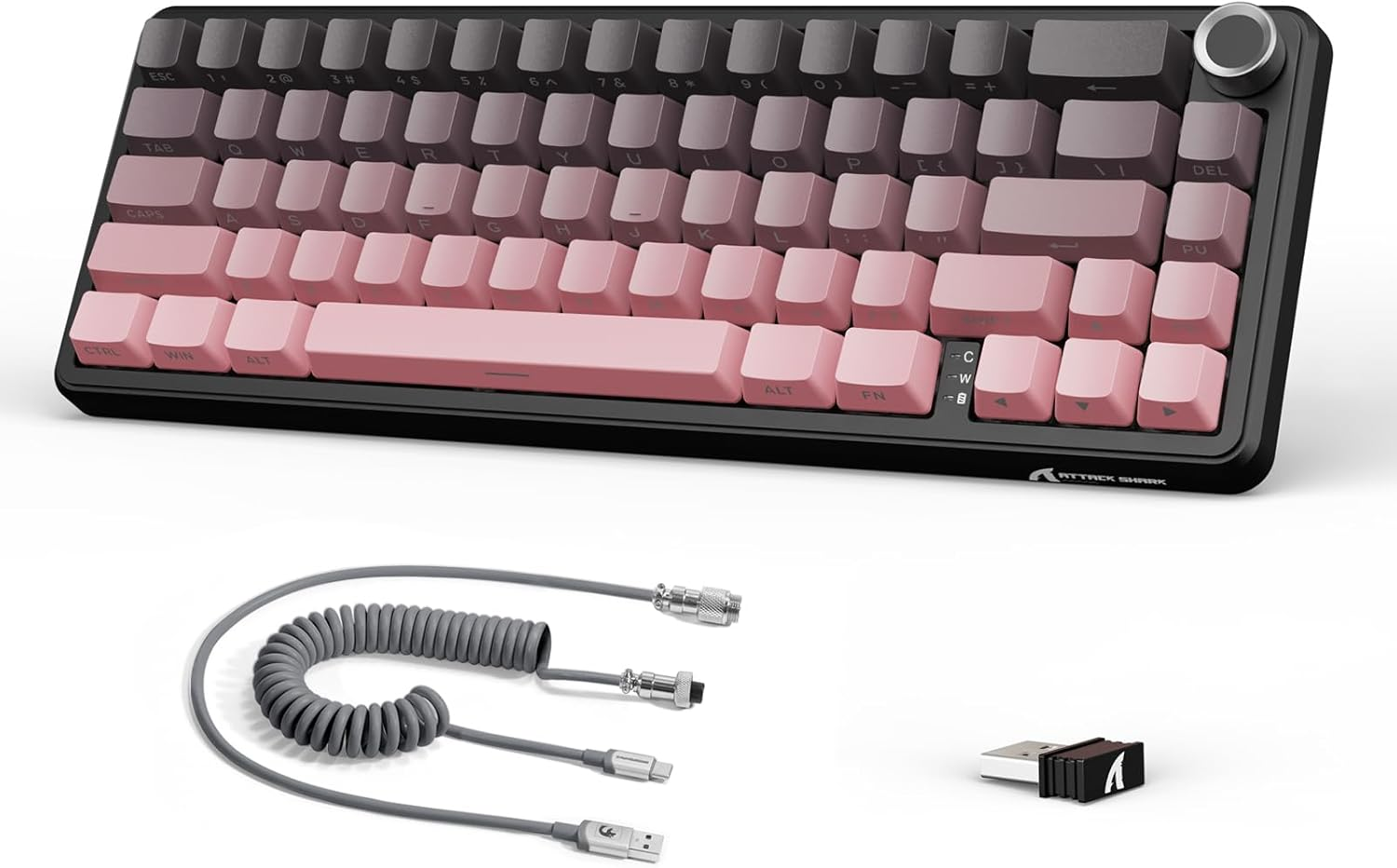 Lexonelec X Attack Shark X66 60% Wireless Mechanical Keyboard with Knob, Hot-Swap Linear Switch, 2.4G/USB-C/BT5.0, QWERTY PBT Keycaps, Mini 66 Keys RGB Gaming Keyboard for Win/Mac - Gray