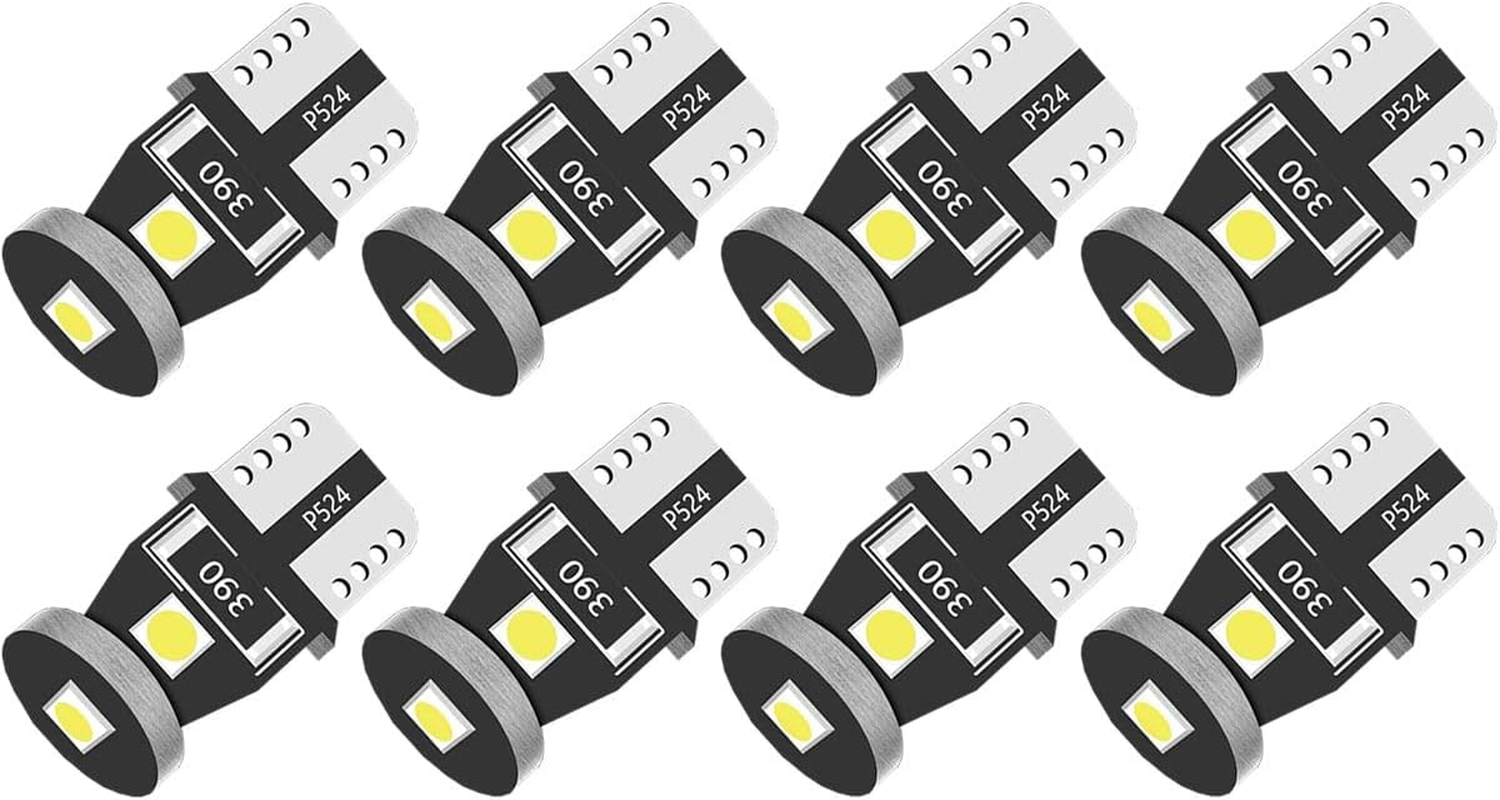 194 168 T10 2825 W5W LED Bulbs for Interior Dome Map Courtesy Door License Plate Cargo Lights, 6000K Xenon White Canbus Error Free 12V Non-Polarity 500LM Super Bright, Pack of 8