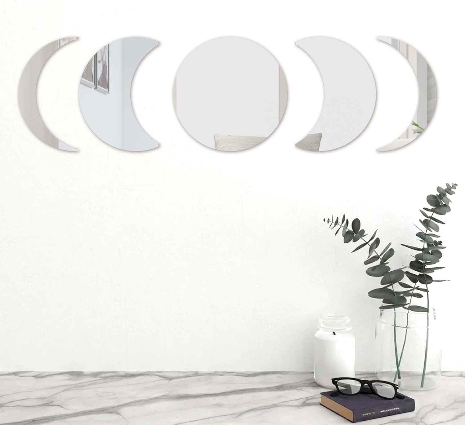Moon Phase Mirror Set, Mirror Stickers for Walls, Acylic Moon Phase Wall Decor Small Adhesive Mirror for Wall, Stick on Wall Mirror Tiles, Interior Design Nordic Room Decor image number 6