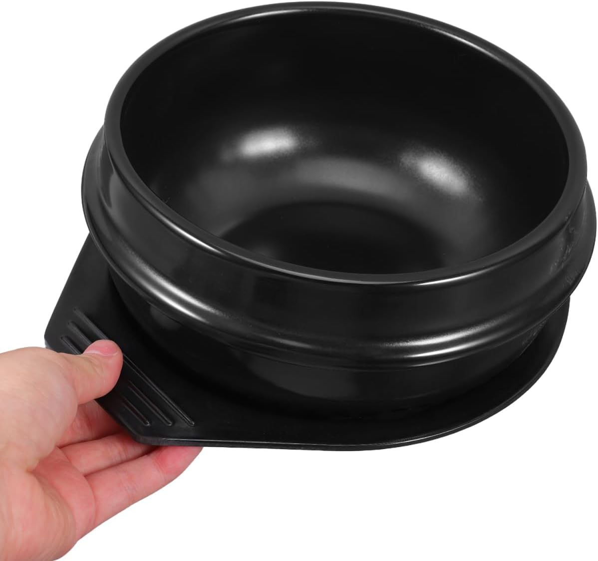 Angoily Ceramic Kitchen Bowls, 2 Pcs Black Bibimbap Bowls Ideal for Korean Stews and Serving Earthenware Cookware 23Cm image number 4