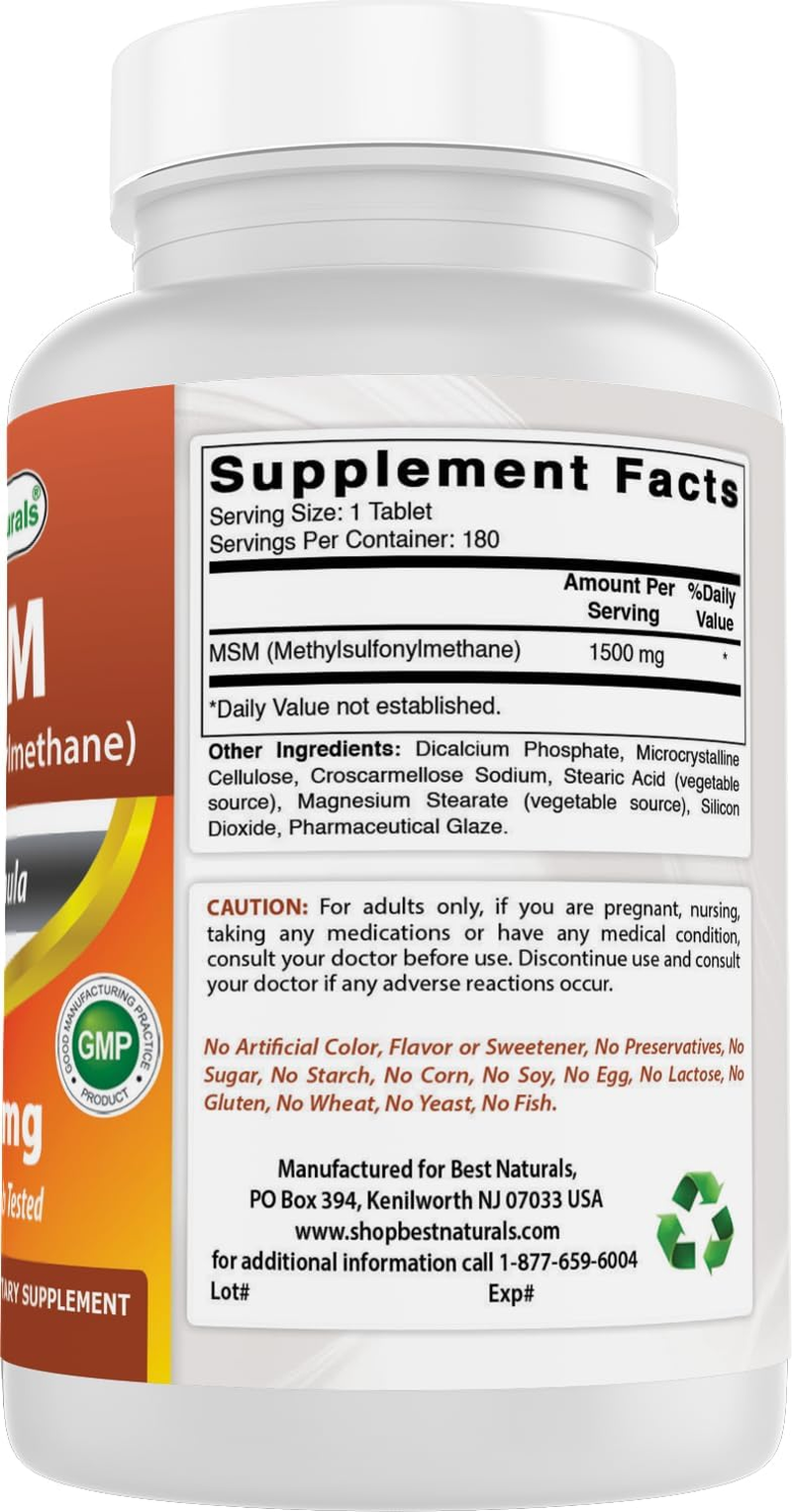 Best Naturals Msm 1500 Mg 180 Tablets image number 1