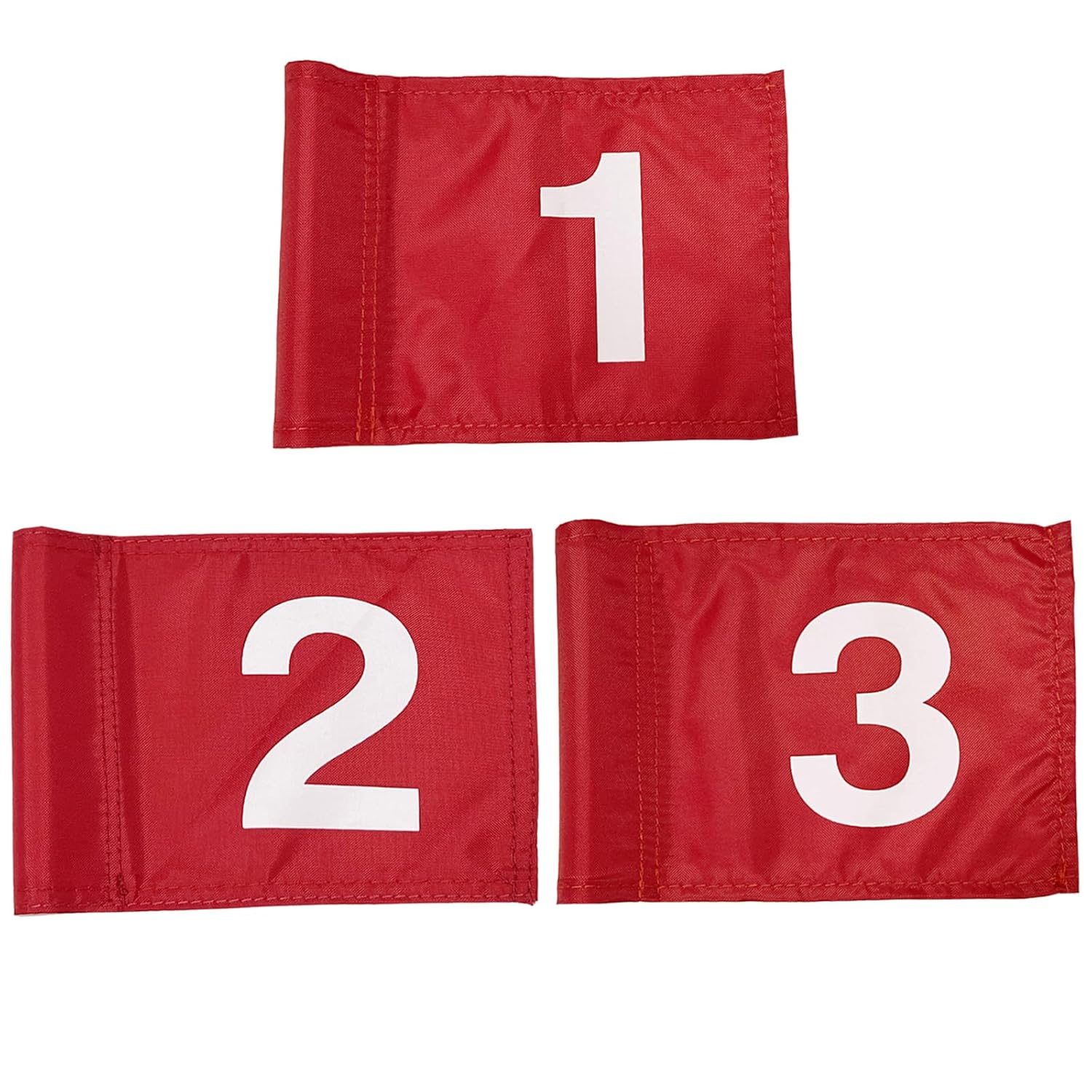 BTREEFLO 3PCS Numbered Golf Flag 8X6 Inch Upgraded Dual-Layer 420D Nylon Putting Green Golf Flags with Tube Inserted, Mini Practice Golf Target Flag for Yard Backyard Garden Outdoor Indoor image number 1