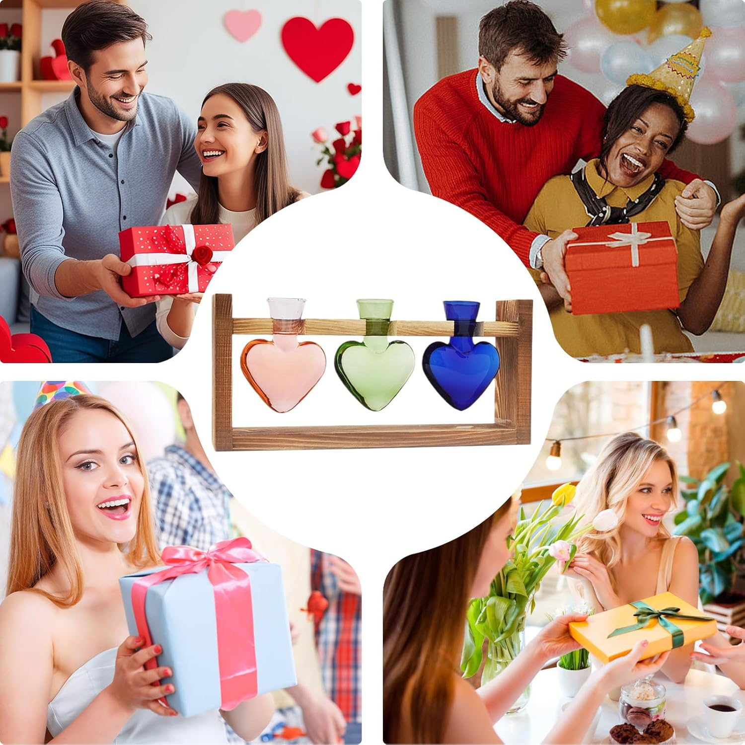 Propagation Vases for Plants - Glass Vase Heart Shape Propagation Station | Gardening Supplies, Tabletop Planter with Wooden Stand, Flower Vase, Garden Decor Terrarium image number 4