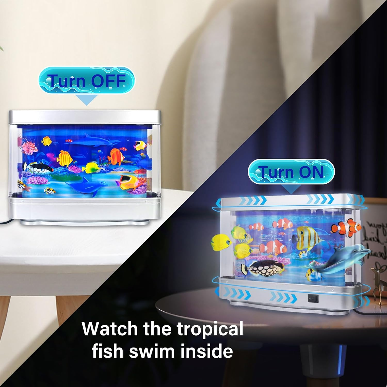 TOGETDREAM Artificial Tropical Fish Aquarium Decorative Lamp Artificial Fish Tanks with Moving Fish Fake Sensory Ocean Mini Fish Tank Decoration Ornaments Virtual Charming Fantastic Lamps Night Light image number 5