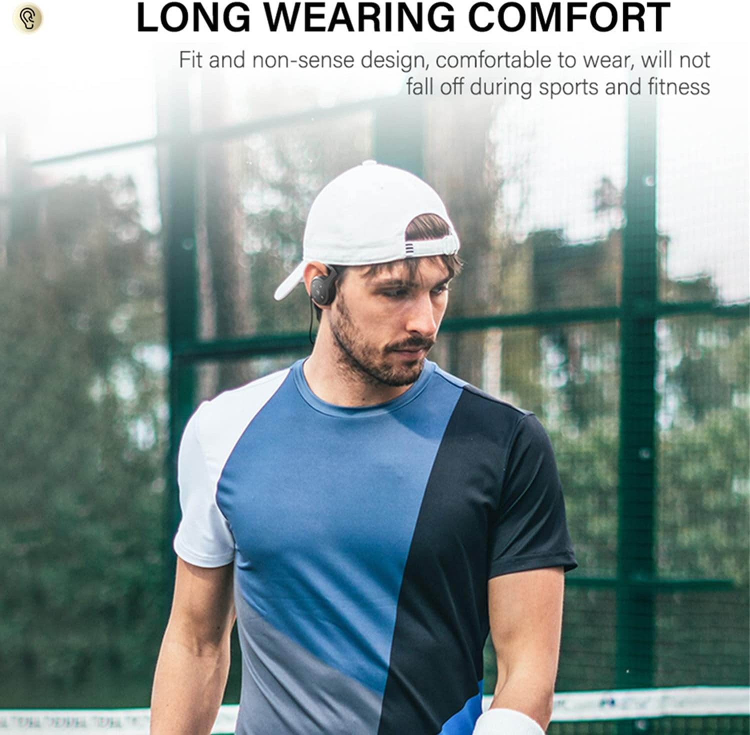 XUJAIOLQP Wireless Bluetooth 5.0 Headset, Ear Hook Stereo Earphones with Microphone, Support TF Card and FM Radio Waterproof Sweatproof for Sports Running Gym image number 6