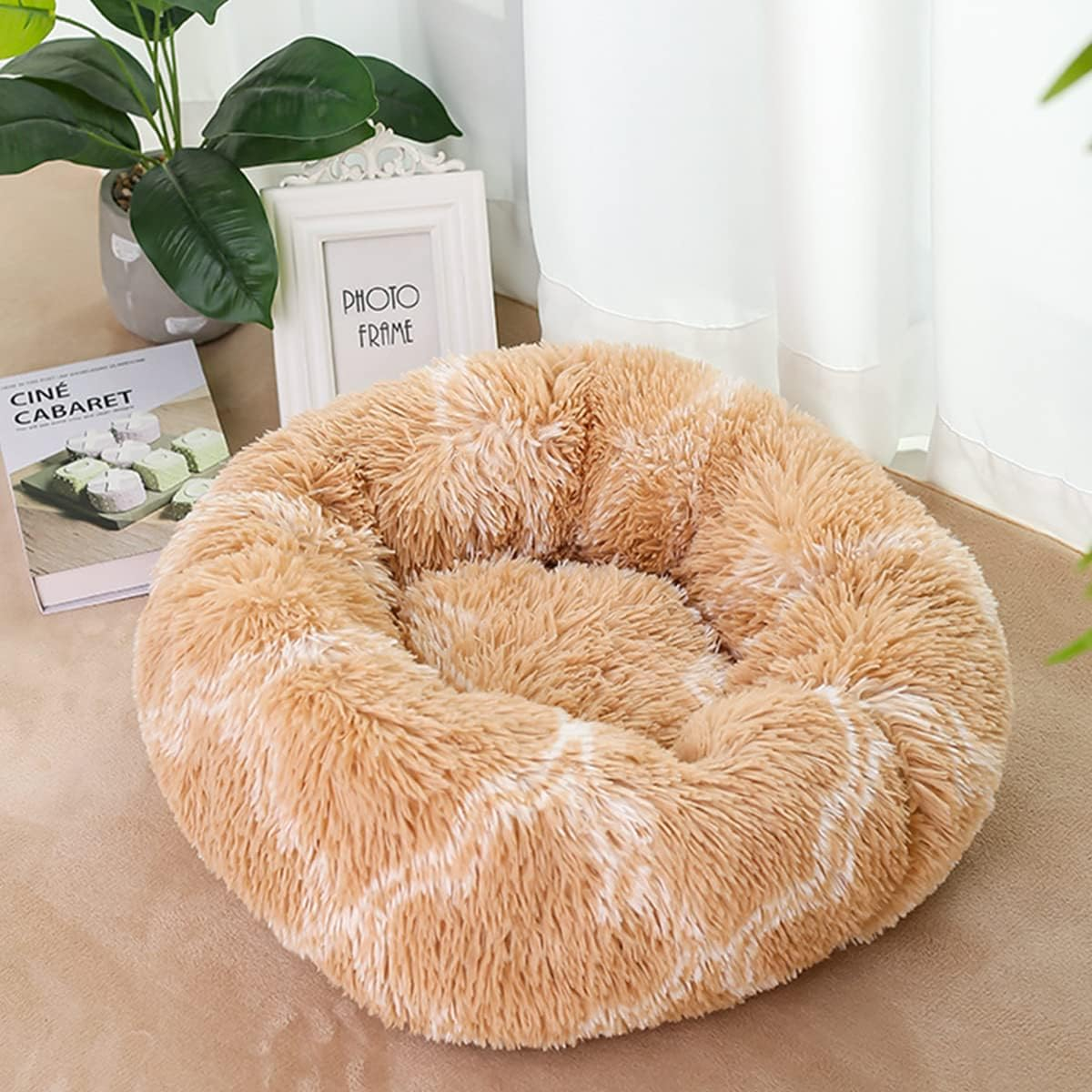Calming Dog Bed & Cat Bed, Anti-Anxiety Donut Dog Cuddler Bed, Warming Cozy Soft Dog round Bed,For Small Medium Dogs and Cats43In