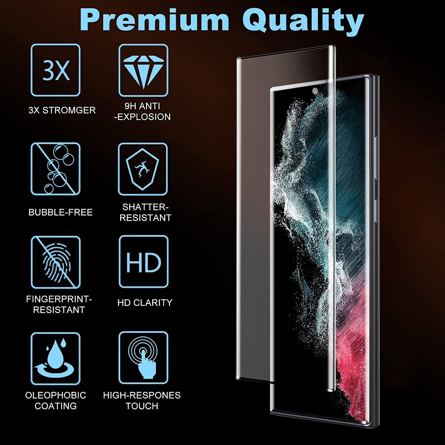 Aircawin Screen Protector for Samsung Galaxy S23 Ultra 6.9 Inch 2023,9H Temper Glass Film,Ultrasonic Fingerprint Support, 3D Full Coverage,Hd Clear,No Bubbles,Scratch-Proof, Case Friendly,2 Packs Each image number 6