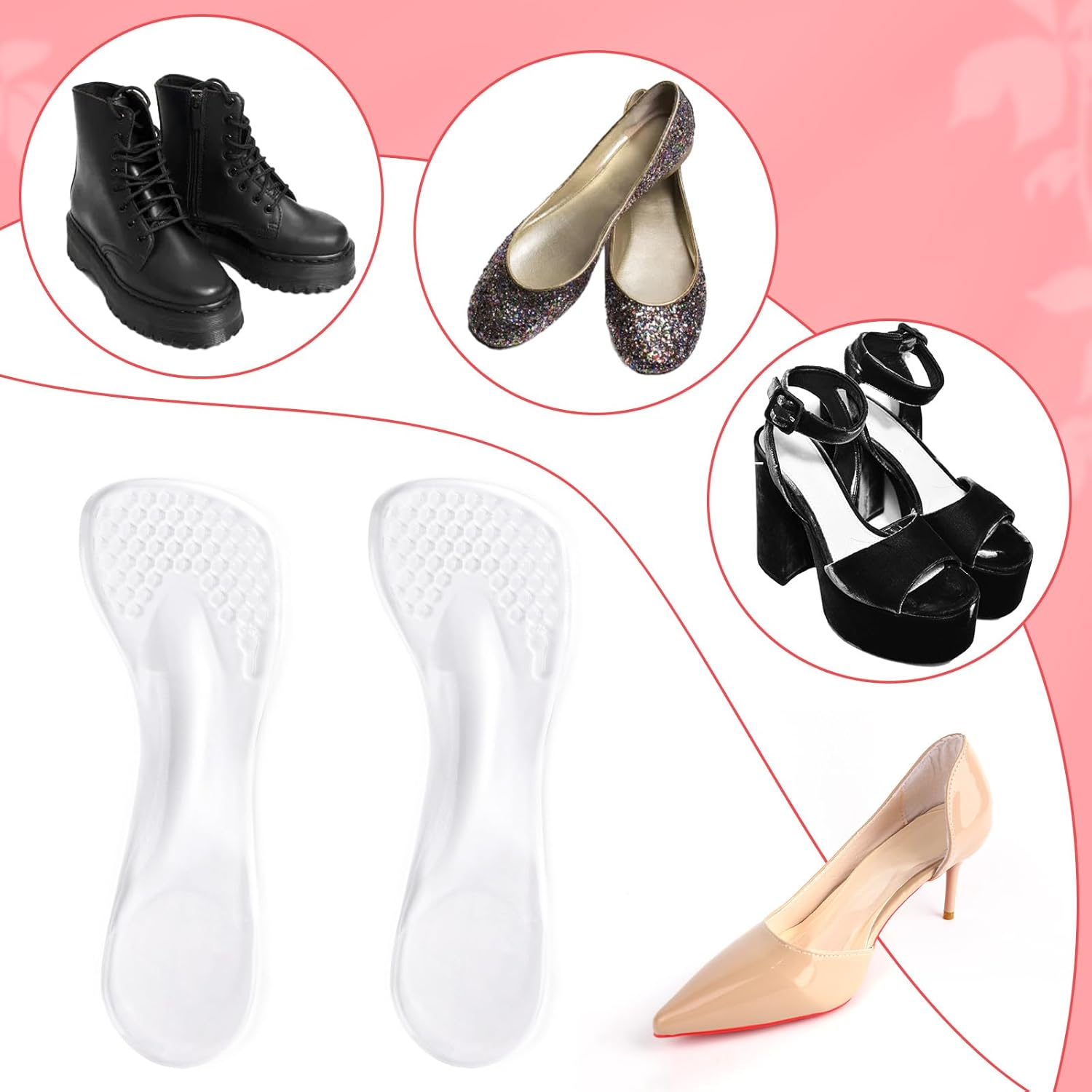 2 Pairs Insoles for High Heels, 3/4 Self-Adhesive Gel Insoles for Women High Heel Comfort Pads Weight Shifting Shoe Inserts Foot Cushions Accessories Used on Flat Feet (Transparent)