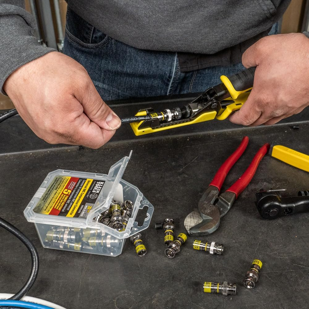 Klein Tools VDV813-613 Bnc-Connector for RG6/6Q Coaxial Cables, Universal Compression Connectors, Male, 35-Pack image number 1