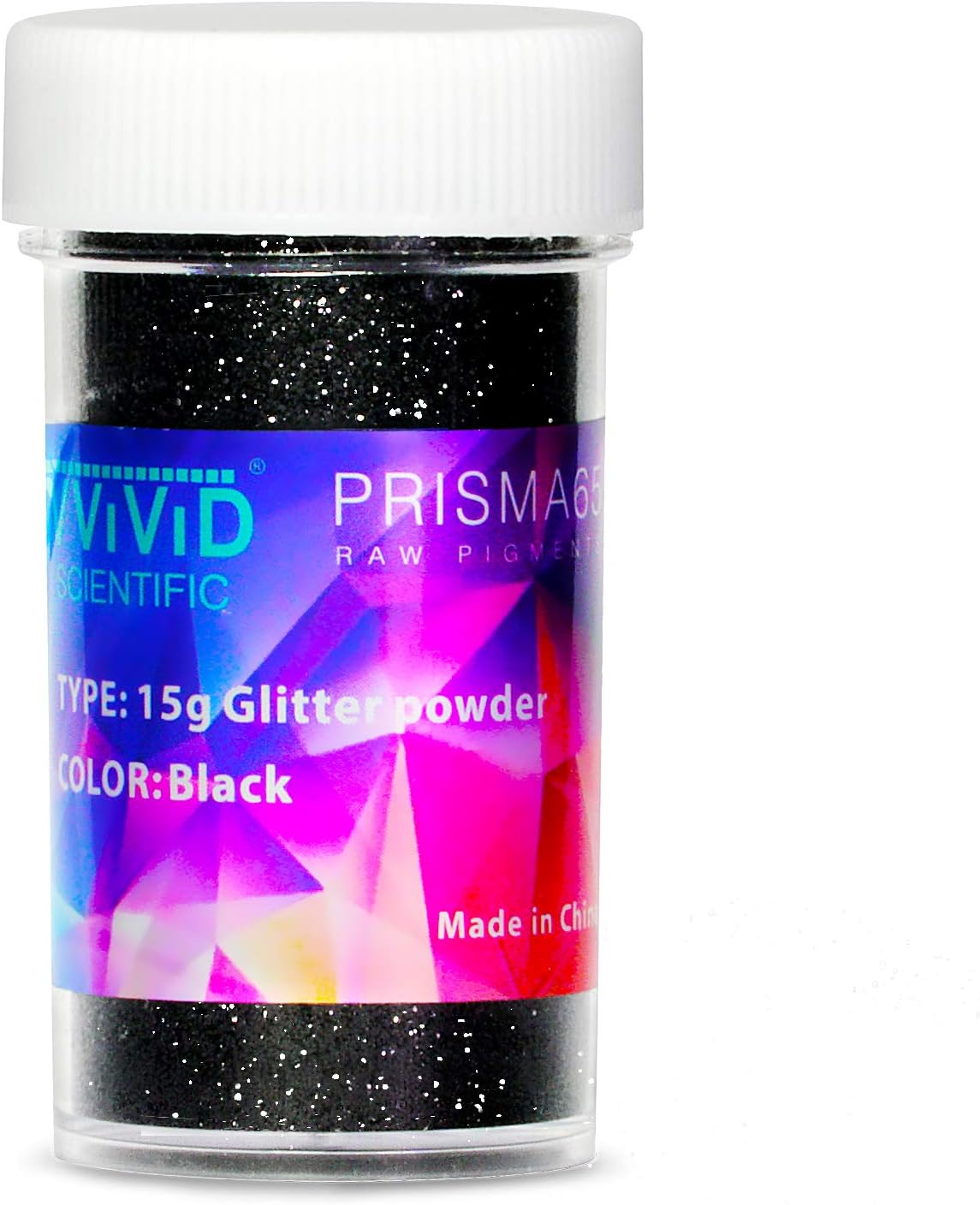 Vvivid PRISMA65 Black Glitter Powder 15G Shaker Jar for Arts, Crafts, Decoration, Nails, Epoxy Tumblers, Scrapbooking, Flowers, Slime Making, Epoxy Jewelry, Cosmetics, Paintings and More