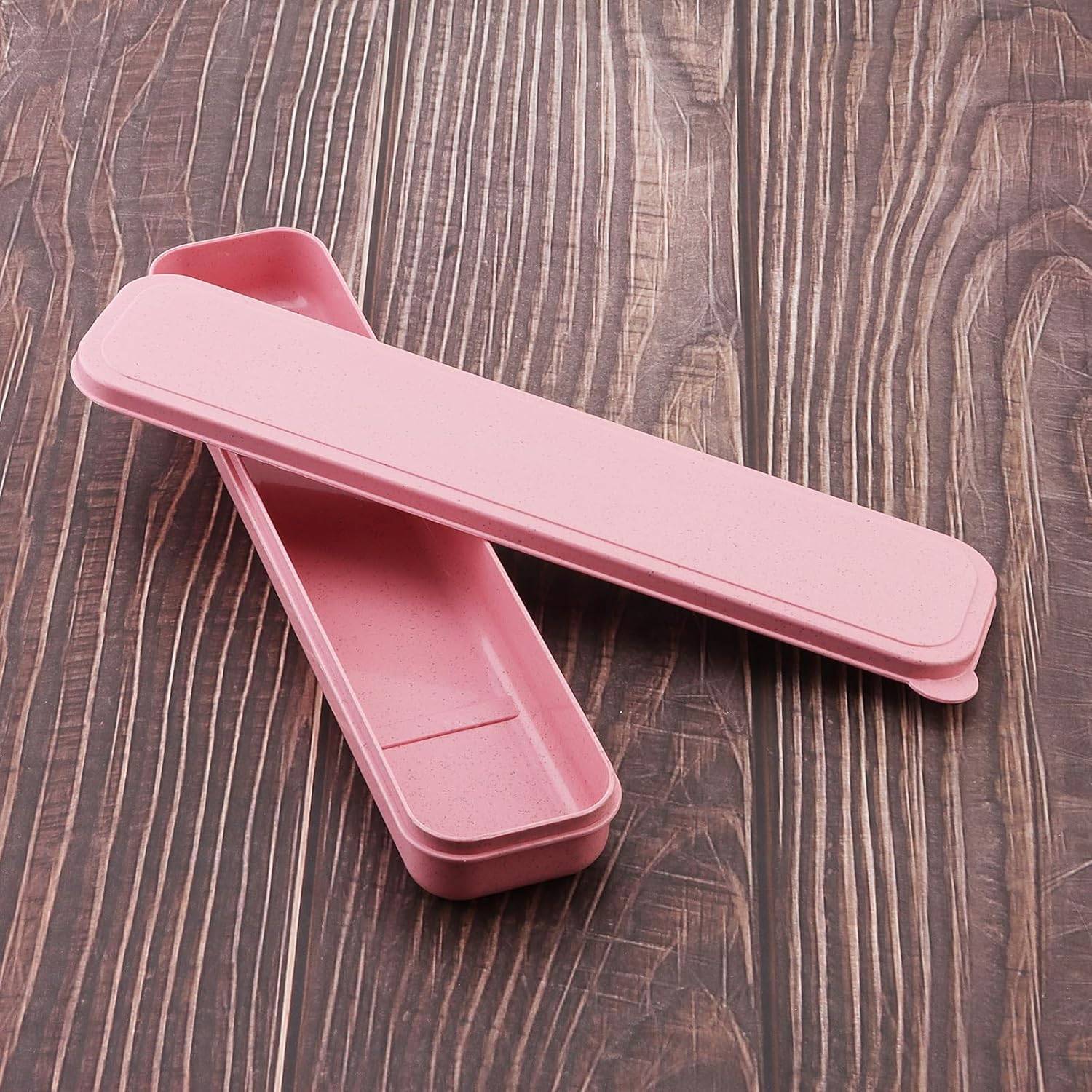 Origlam 1Pcs Reusable Utensils Wheat Straw Travel Cutlery Box, Portable Tableware Flatware Box for Picnic Camping (Pink)