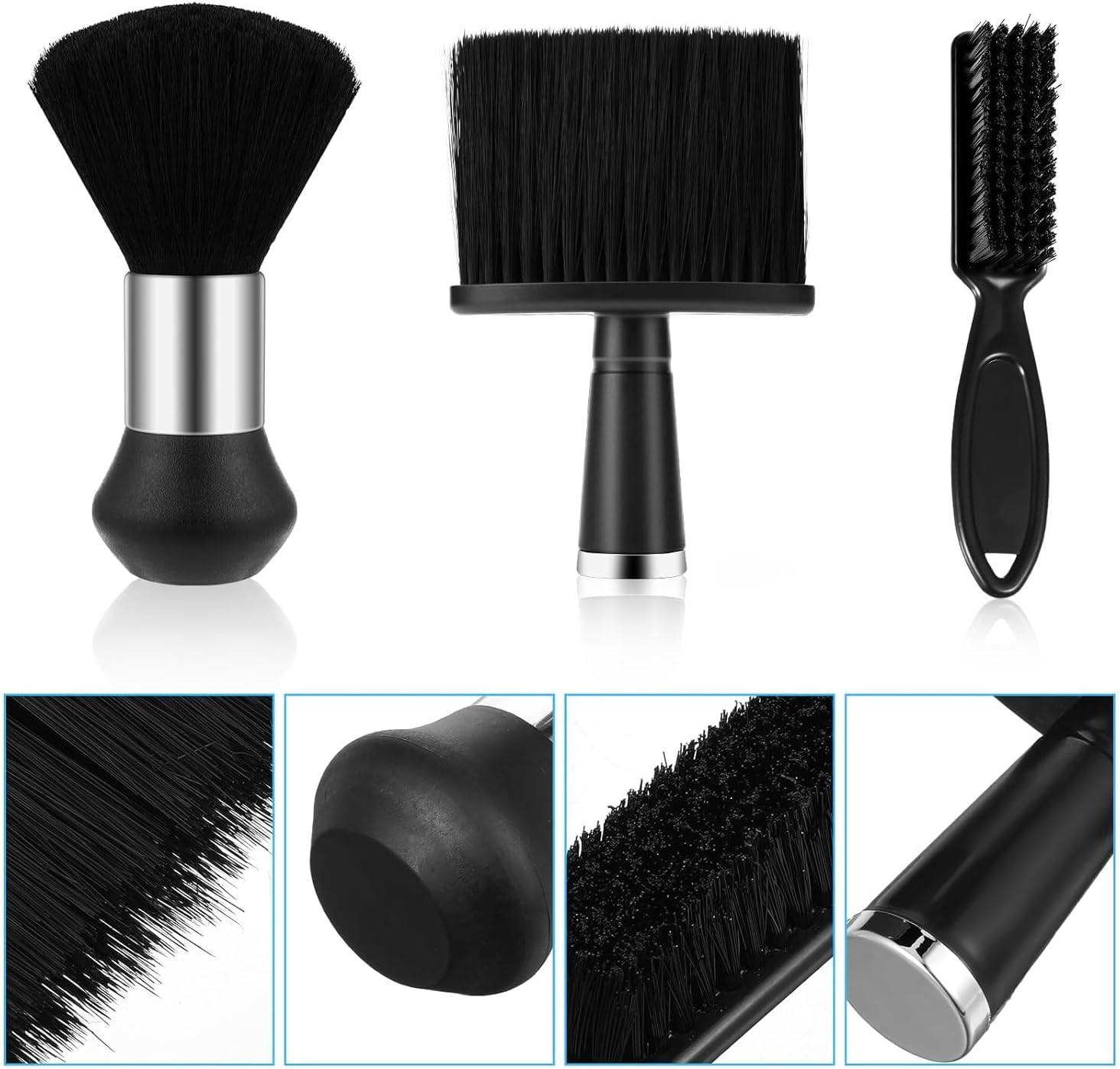 Leanockesa 3 Pcs Professional Barber Brush - Soft Neck Duster for Haircut, Styling & Cleaning | Premium Nylon Hair Brush | Barber Accessories (Black) image number 1