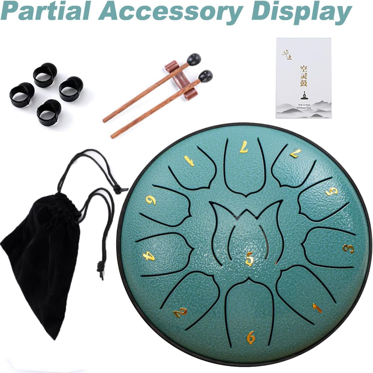 Steel Tongue Drum 6 Inch 11 Notes Hand Drum, Chakra Tank Drum Steel Percussion Padded Travel Bag Sticks Music Book, Sound Healing Instruments for Musical Education Entertainment Meditation (Malachite) image number 1