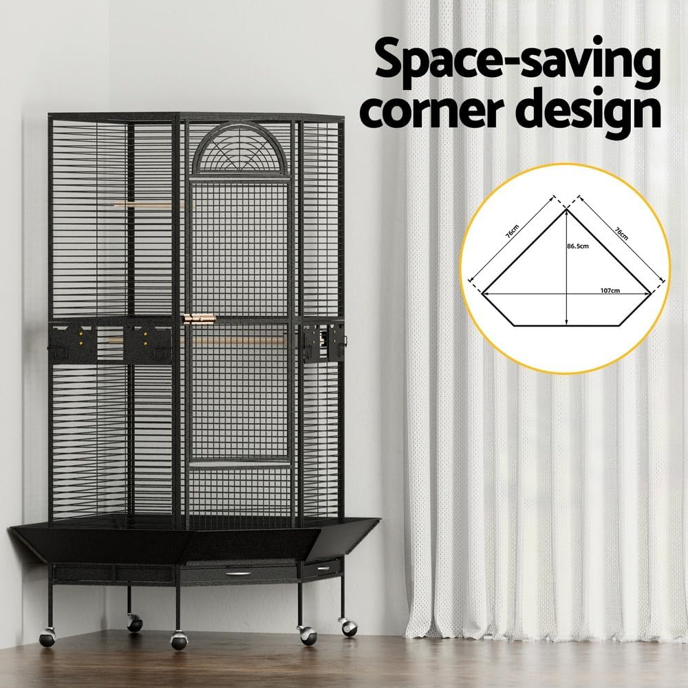 Large Jumbo Aviary Bird Cage Budgie Parrot Stand Wheels Corner Pet Supplies image number 2