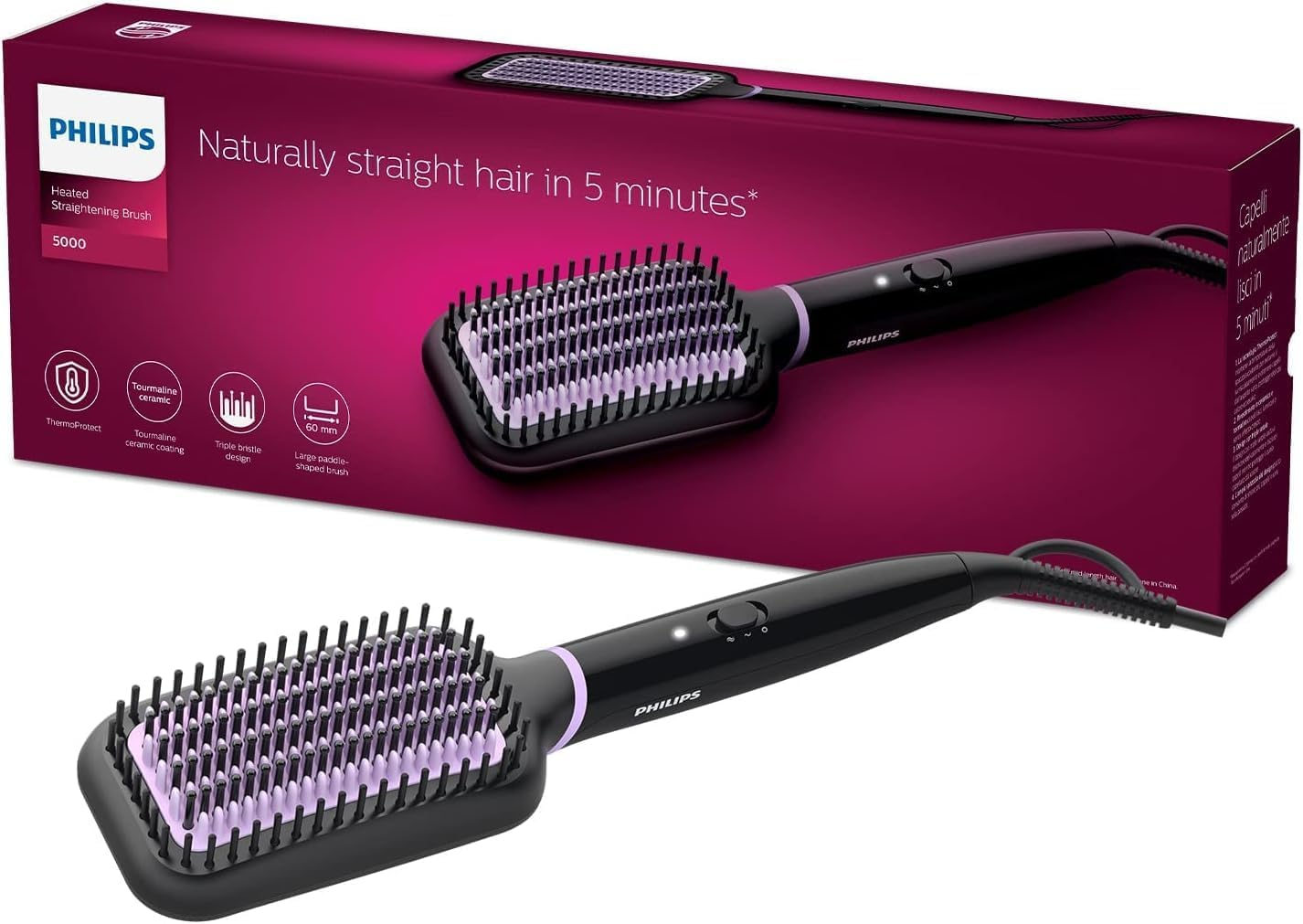 Philips Stylecare Essential Straightening Brush - Including Tourmaline Ceramic Coating for Shiny, Straight Hair (Model Bhh880/00)/Cable Length 1.8 M image number 3