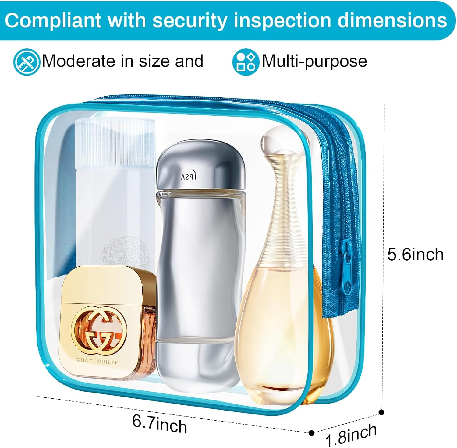 Gemice TSA Approved Toiletry Bag, 4 Pack Cosmetic Bag Clear Toiletry Bag Quark Size, Travel Essentials Water Repellent Travel Makeup Bags for Women Men, Carry on Airport Airline Compliant Bag (Blue) - Grey image number 3