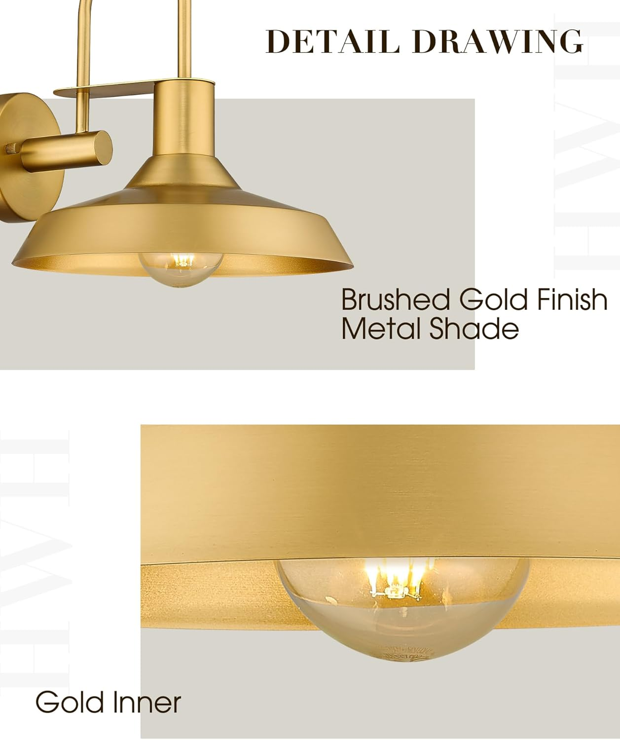 EMLIVIAR 2 Pack Vintage Wall Lighting Fixture, 12 Inch Gooseneck Outdoor Barn Light, Metal Wall Mounted Lighting in Gold Finish, AUJX18-1W-2PK BG image number 6