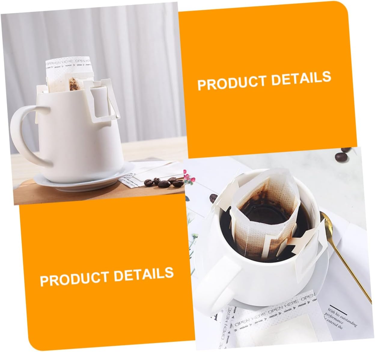 CATIEBYE 50Pcs Hanging Ear Coffee Filter Bag Disposable Tea Bags Loose Leaf Holder for Drip Coffee for Home Brewing image number 3