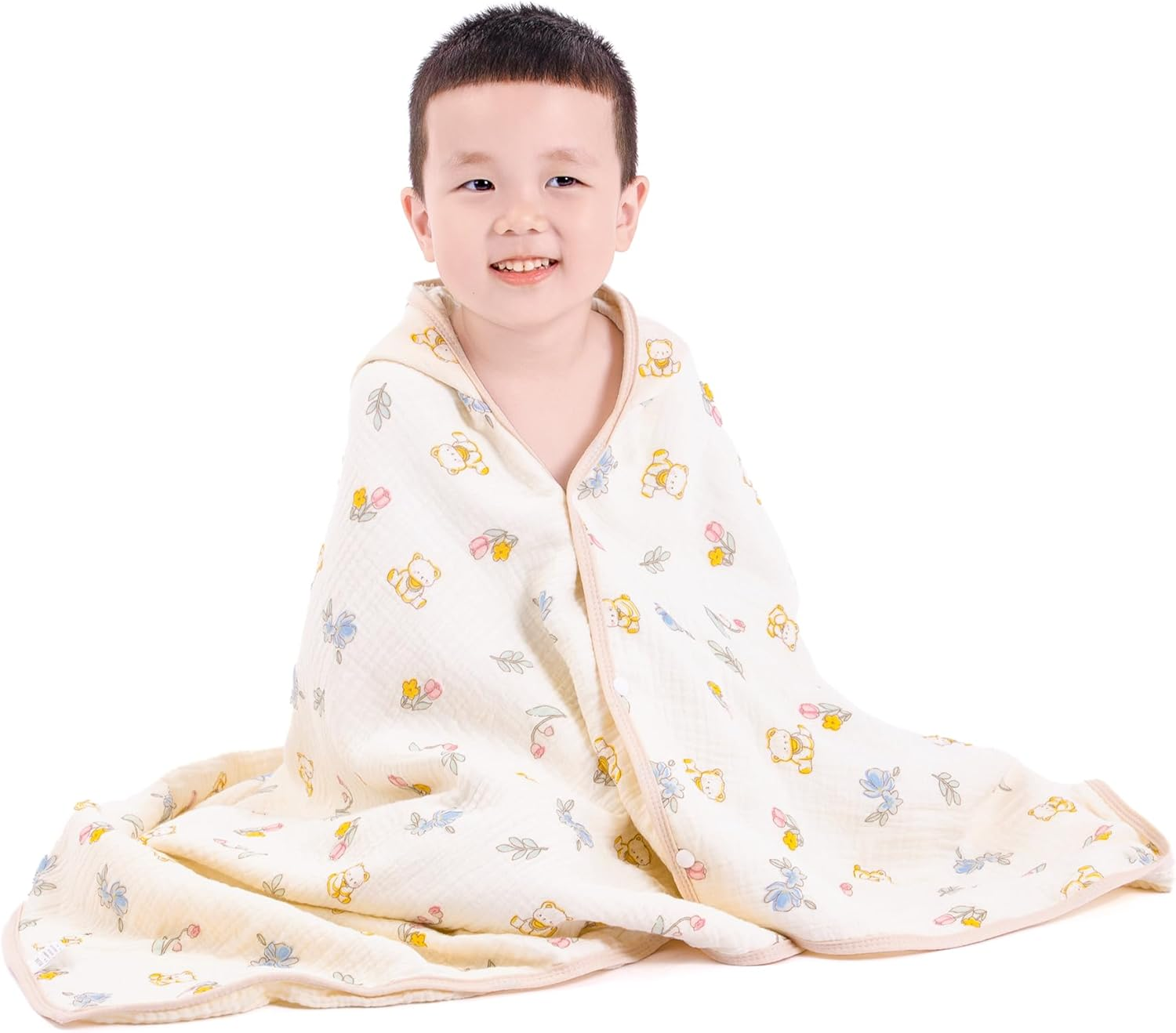Hooded Towel Muslin Hooded Towel Made from Organic Cotton 6-Layer Cotton Bath Towel, Soft Bath Towels for Toddler Baby, Toddler Towels with Hood,1-5 Years Old Kids