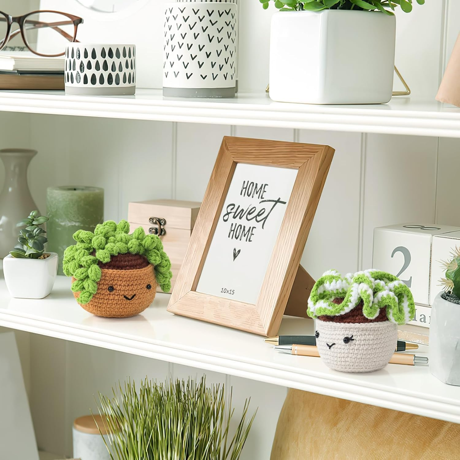 Crochet Kit for Beginners, 4 Pcs Crochet Plants Potted Cactus Kit, Crochet Starter Kits for Adults with Instruction, Hooks, Yarns, Filling, Knitting Craft DIY Crochet Gifts, Green image number 3