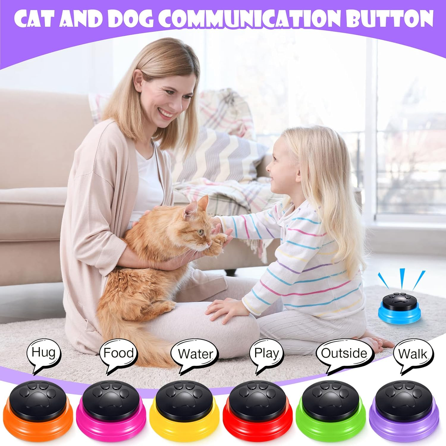 Yunsailing 8 Pack Voice Recording Button Dog Buttons Communication Recordable Buttons Dog Cat Talking Button Pet Training Buzzer, 30 Second Recording Buzzers Pet Learning, Office Game, 8 Colors image number 5
