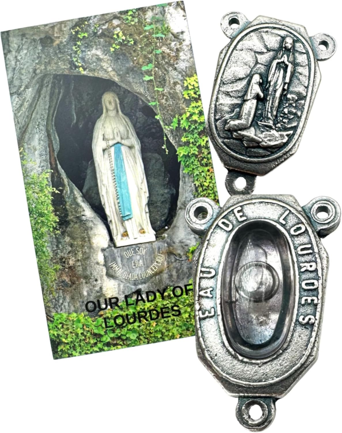 Westmon Works Lourdes Water Centerpiece Set Metal Rosary Center with Our Lady Holy Card image number 2