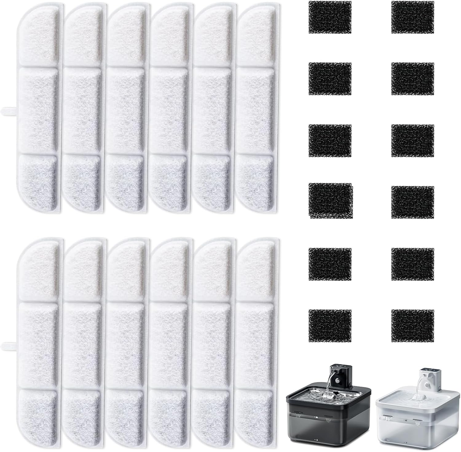 HAVANSIDY 12Packs Replacement Filters Compatible with Downy Paws Cat Water Fountain - Triple Filtration Filters for Downypaws 84Oz/2.5L Wireless Pet Fountain DPWFP6 (12 Filters & 12 Sponges) image number 1