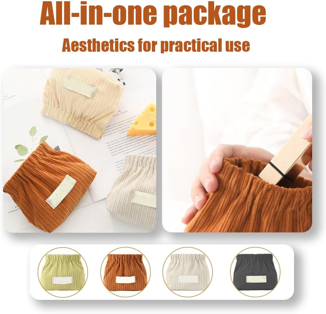 Corduroy Elastic Hair Tie Organizer, Portable Capacity Corduroy Elastic Storage Bag Closing Lipstick Bag, Cute Mini Makeup Pouch Bag Light and Easy to Carry (2A2) image number 1