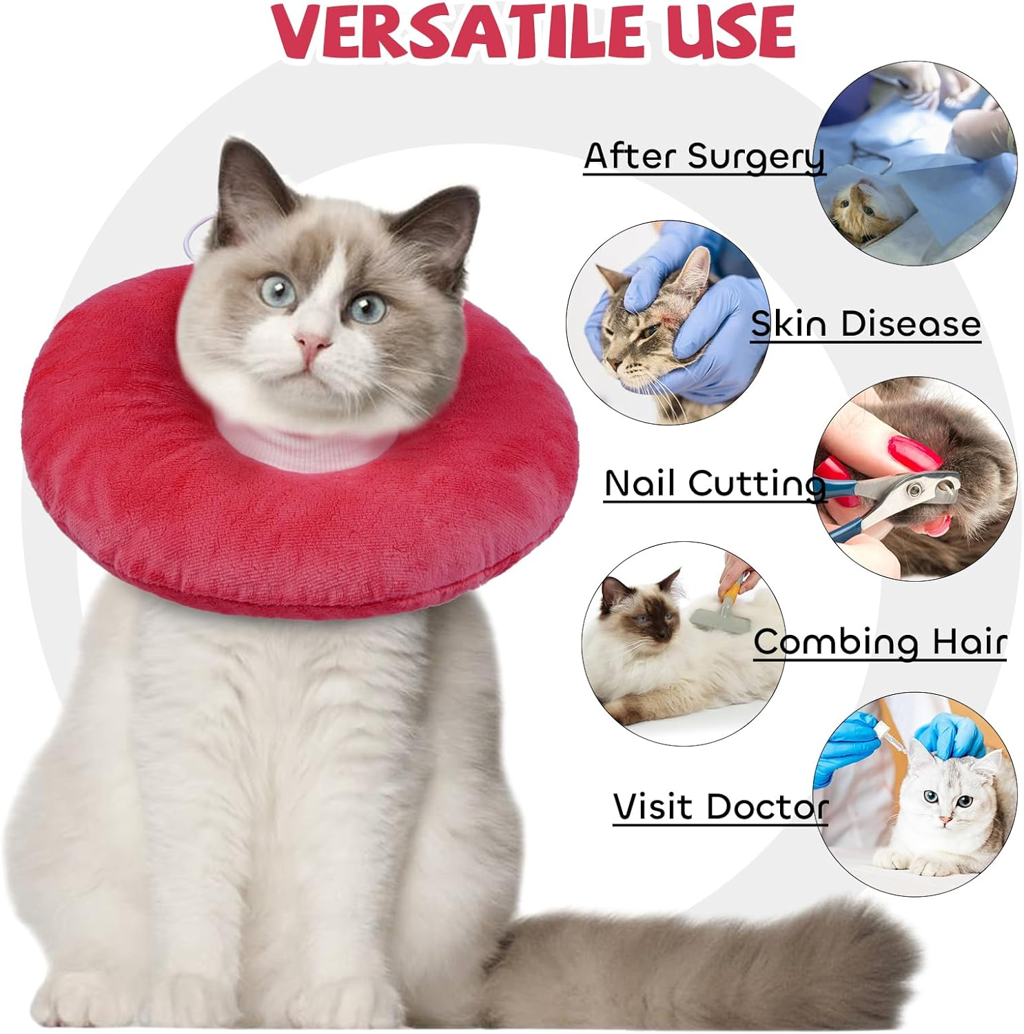 Lelepet Cat Recovery Collar, Soft Small Cat Cones, Pet Neck Protector, Adjustable Pet Elizabethan Collar to Stop Licking after Surgery Kitten Cones for Cats Small Dogs Recovery Cone, Pink L image number 5
