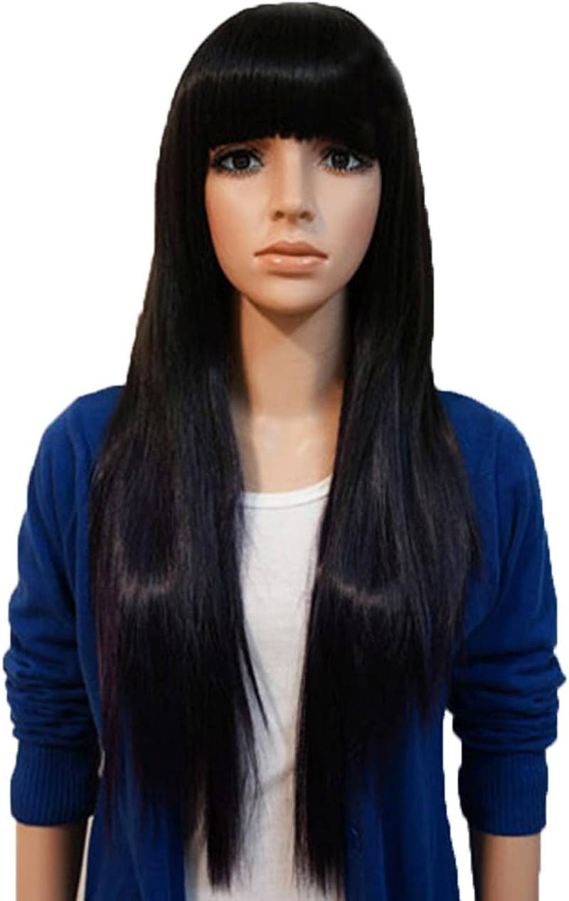 Womens 70Cm Long Straight Wig with Bangs Cosplay Wig Black image number 2