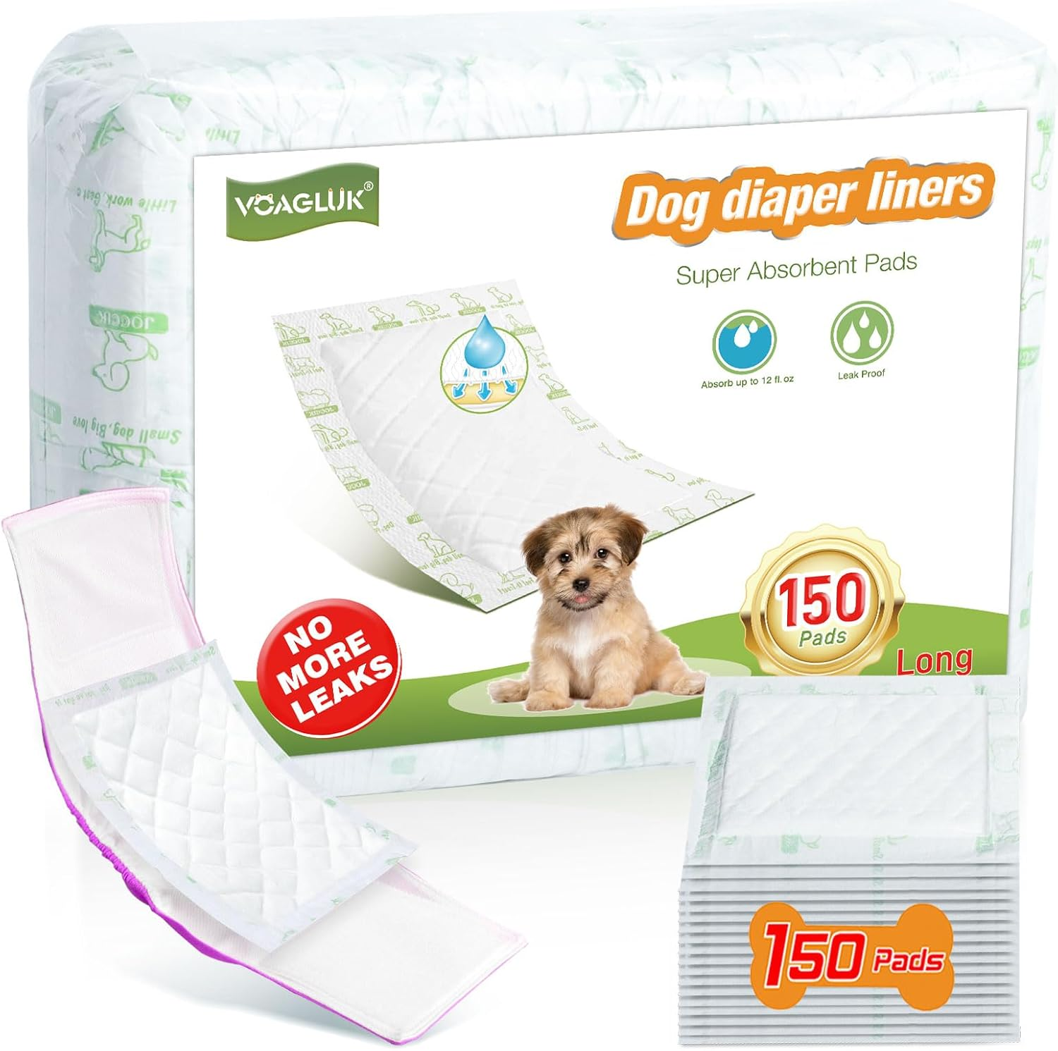 Dog Diaper Liners for Male and Female Dogs, 150Ct, Super Absorbent Disposable Dog Diapers Booster Pads Fit Most Pet Belly Bands and Wraps (Long) image number 4