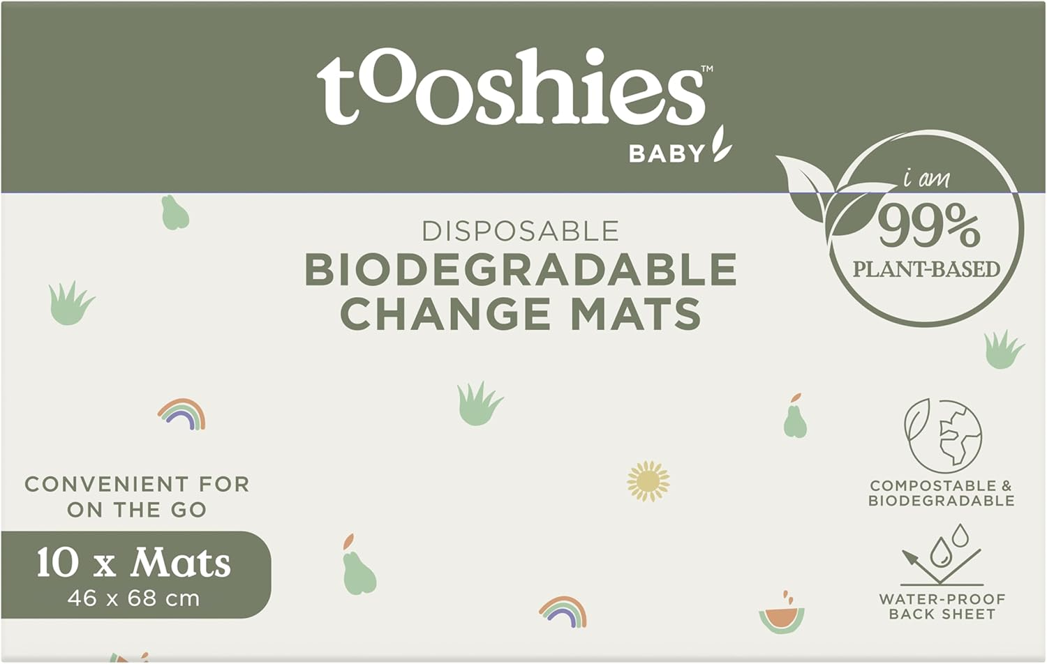 Tooshies Baby | Biodegradable Change Mats | Disposable | Plant-Based Materials | Waterproof Backsheet | Cute Prints | Recyclable Packaging | 10Pk (Pack of 3) image number 5