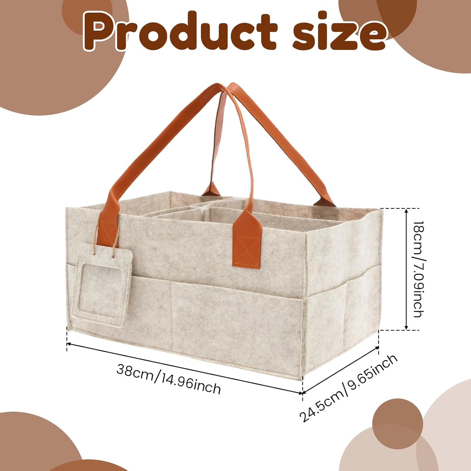 Baby Diaper Caddy Organizer, Nursery Storage Basket for Newborn Essentials Portable Thickened Felt Baby Diaper Caddy with PU Leather Handle Multiple Compartment for Home Outdoor New Parent image number 4