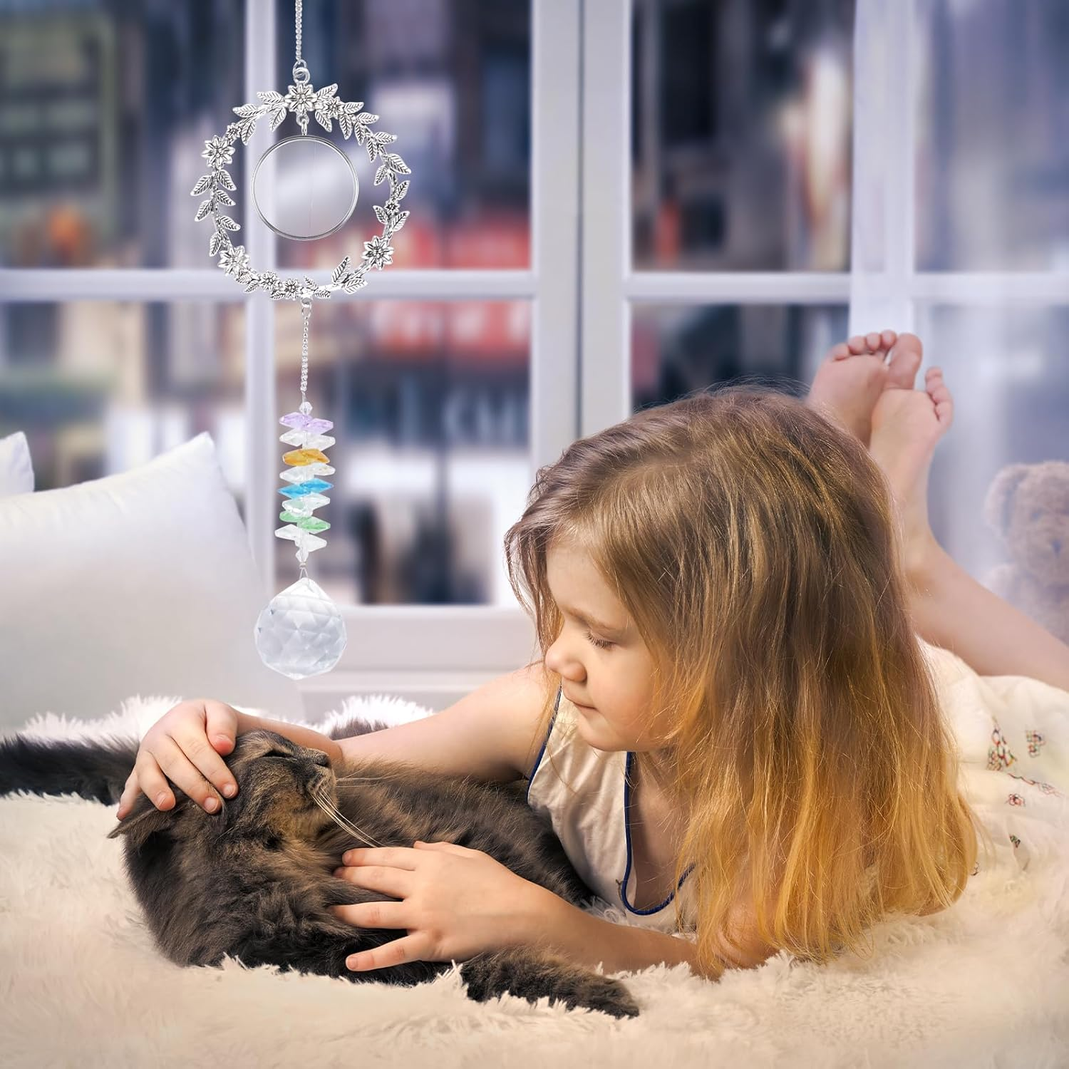 HACRAHO Pet Suncatcher, Memorial Gift for Dogs, Clear Crystal Ball Rainbow Suncatcher with Metal Flower Wreath and Memorial Label, Metal Wreath Design Ornament image number 5