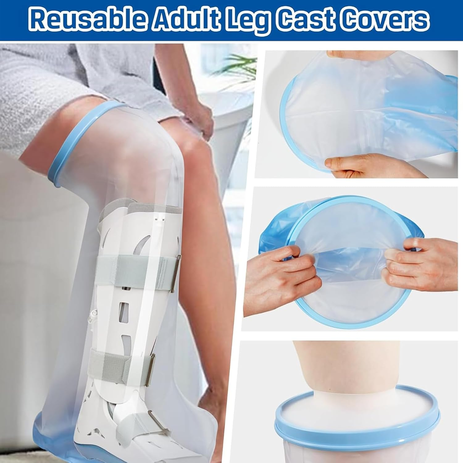 100% Waterproof Leg Cast Cover for Showering, Reusable Extra Large Leg Cast Protector, Cast Covers for Shower Leg, Cast Bag for Shower, Cast Cover for Showering Foot，With Non-Slip Bottom