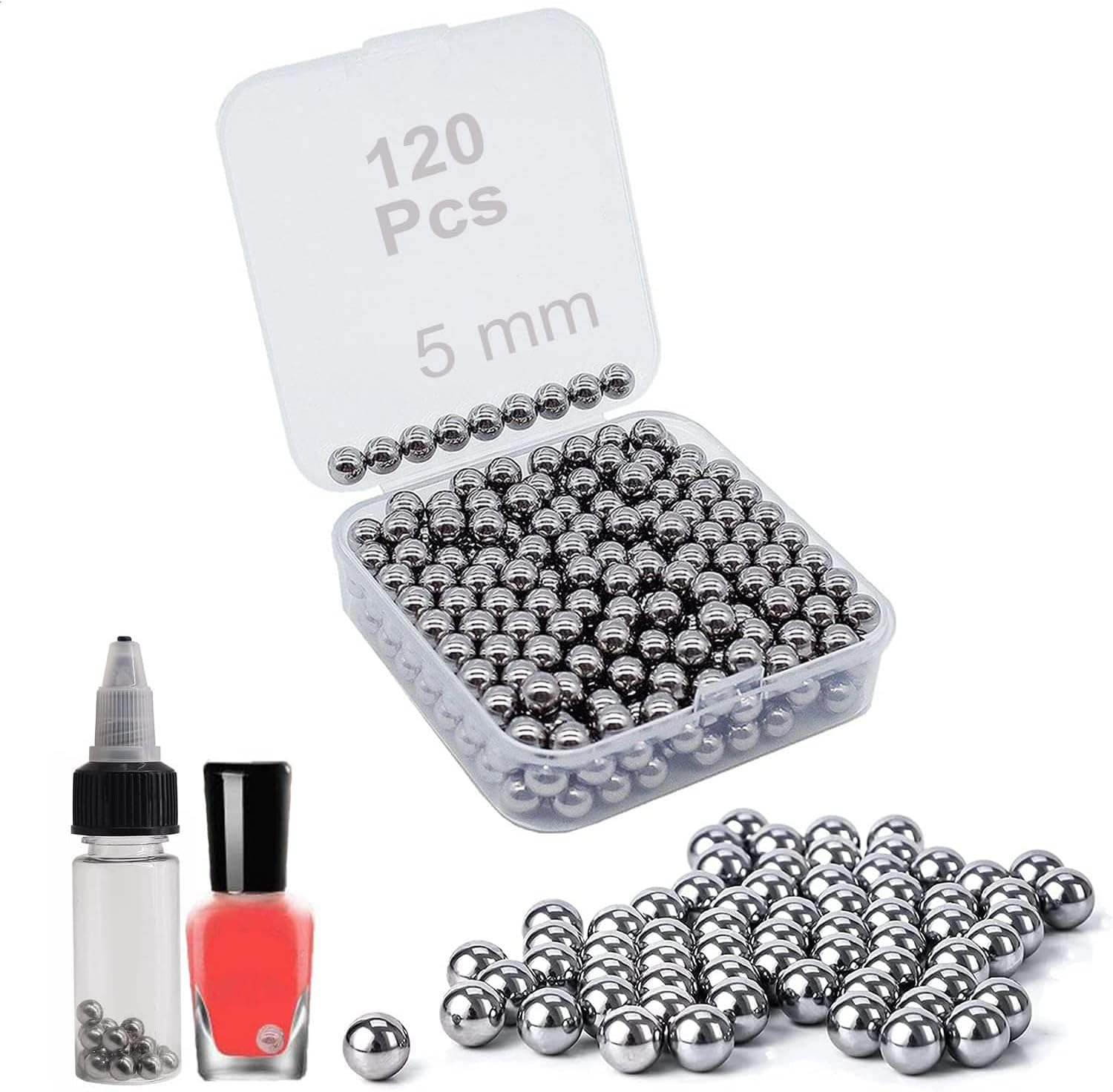 120 Pcs Paint Mixing Balls, Stainless Steel Mixing Agitator Balls for Mixing Model Paints, Bearing Steel Balls, Nail Polish Mixing Agitator Balls, 5Mm image number 1