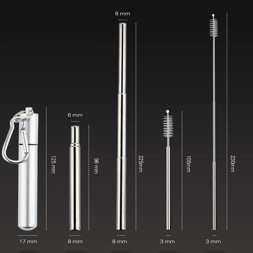 1PCS Reusable Stainless Steel Straw,Collapsible Stainless Steel Drinking Straw Telescopic Straw (With Keychain Case & Cleaning Brush) for Smoothie, Milkshake, Cocktail and Hot Drinks (Red) - Gold image number 6