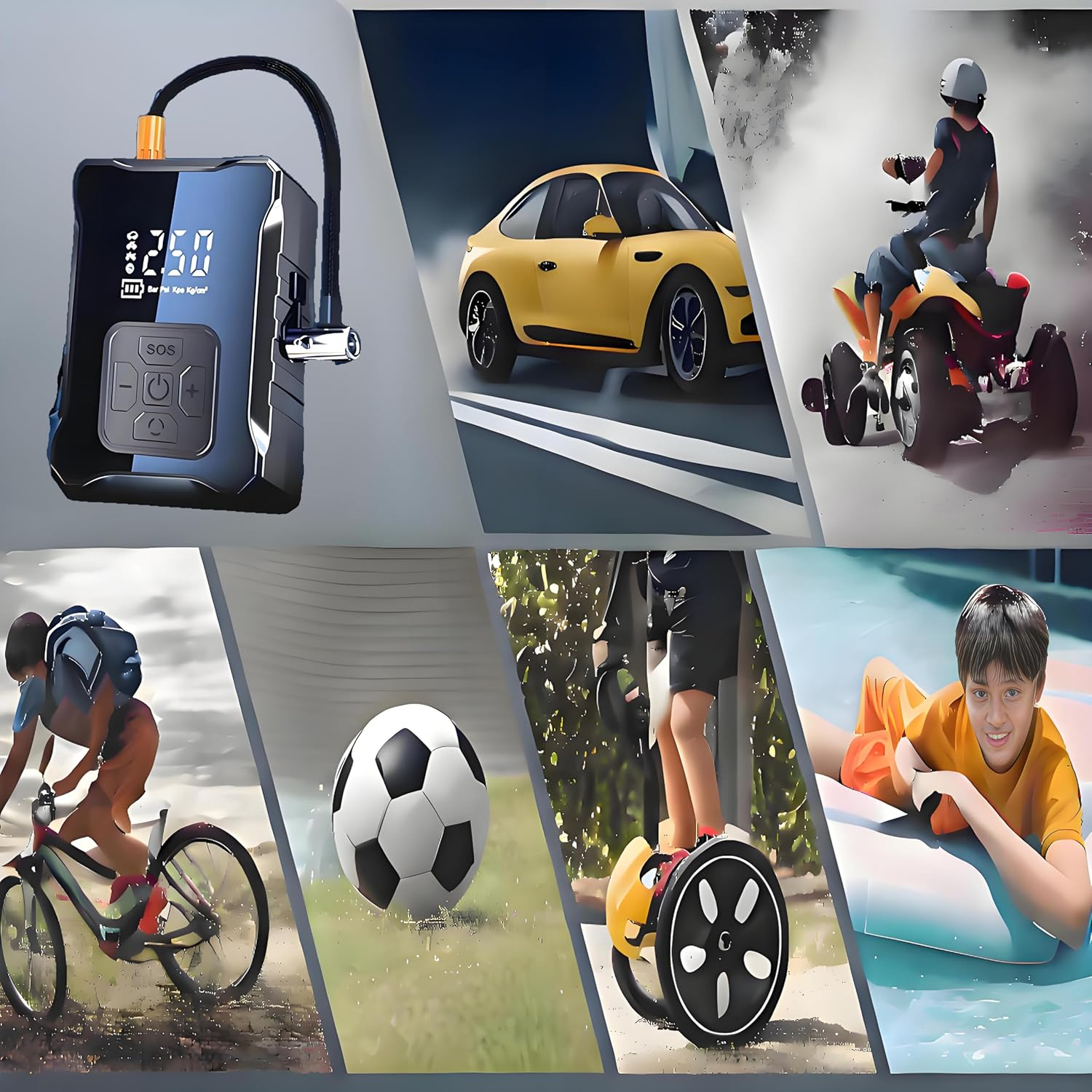 Portable Cordless Tyre Inflator,Air Compressor 150 PSI with Digital Pressure Gauge, Rechargeable Battery, and LED Light for Cars, Bikes, and Balls image number 3