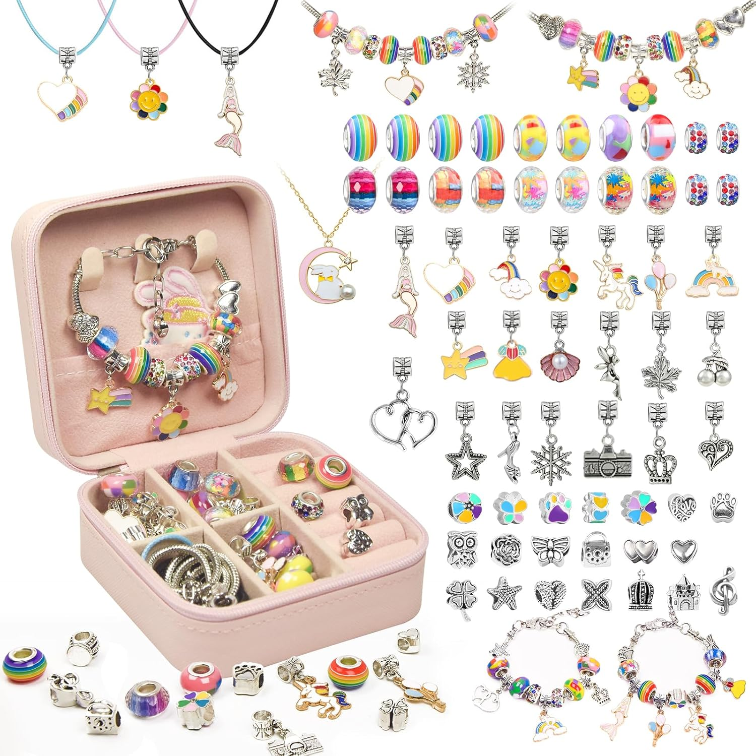 Charm Bracelet Making Kit, 66 Pcs DIY Beaded Jewelry Making Supplies Beads, Bracelet Making Kit for Girls 6-12, Perfect Lovely Gift Birthday (Colorful)