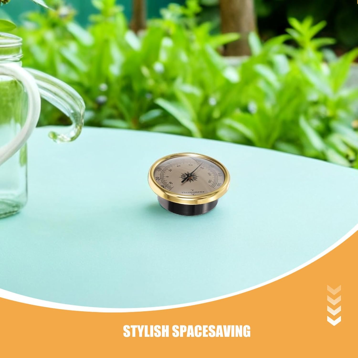 GALPADA 2Pcs Decorative round Thermometer Indoor Outdoor Wall-Mounted Temperature Gauge for Home Garden Greenhouse Meteorological Station Gold Metal Frame image number 2