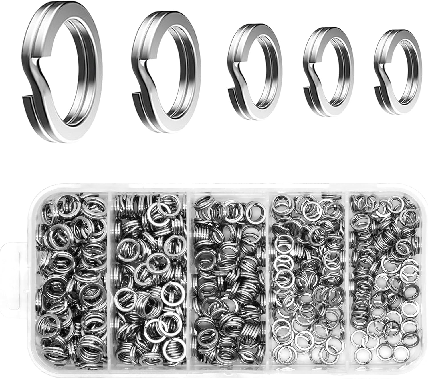 Waltool 5 Sizes Fishing Split Rings Assortment Kit Stainless Steel Double Flat Lure Tackle Connector 30Lb to 120Lb Test for Trolling Jigging Offshore image number 5