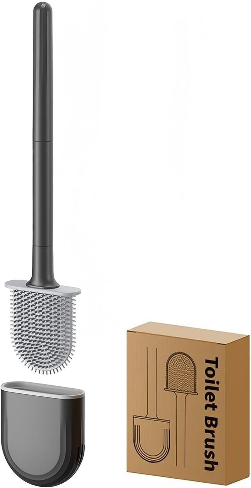 Tongke Silicone Toilet Brush with Wall Mount Holder, Flexible Head Design (Black) image number 3