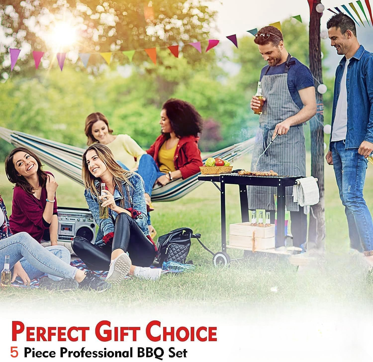 Multifunctional BBQ Grill Tool Set/Barbecue, 5 Pieces with Carry Bag, Stainless Steel Spatula Kit for Outdoor Grilling,Gift for Men Husband,For Camping, Picnic and Party,For Cooking and Kitchen image number 2