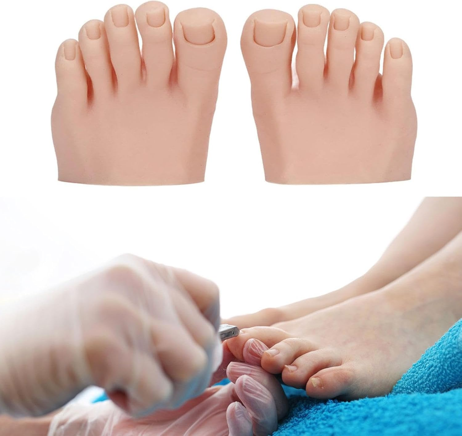 Koolsoo Practice Fake Foot Model, Nail Mannequin Movable Art Training Half Foot Display Professional Soft Silicone for Nails Tips, Skin Color