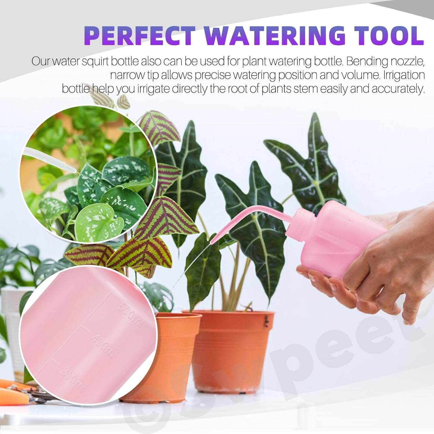Swpeet 3Pcs 500ML/250ML/150ML Safety Bottles Watering Tools with 5Pcs Small Funnels Assortment Kit, Wash Bottles Water Squirt Bottle Succulent Watering Squeeze Bottle for Irrigation, Plant Washing image number 3
