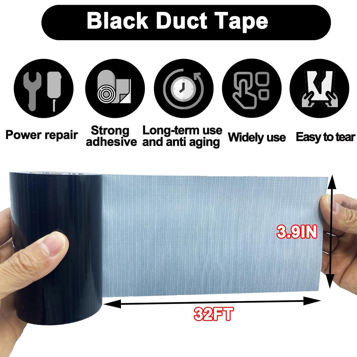 Repair Tape, 3.9INX32FT Strong Black Duct Tape for Repairing, Maintenance, Reinforcing and Sealing, Waterproof Repair Patch for Couches, Car Seats, Chairs, Multi-Use, Residue Free image number 4