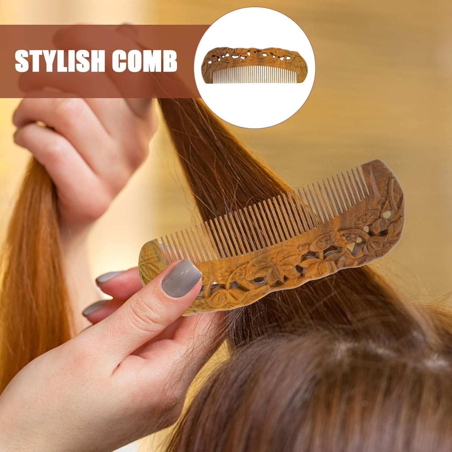 WRITWAA Natural Sandalwood Detangler Brush Wide Tooth Fashionable Home Hair Care image number 1