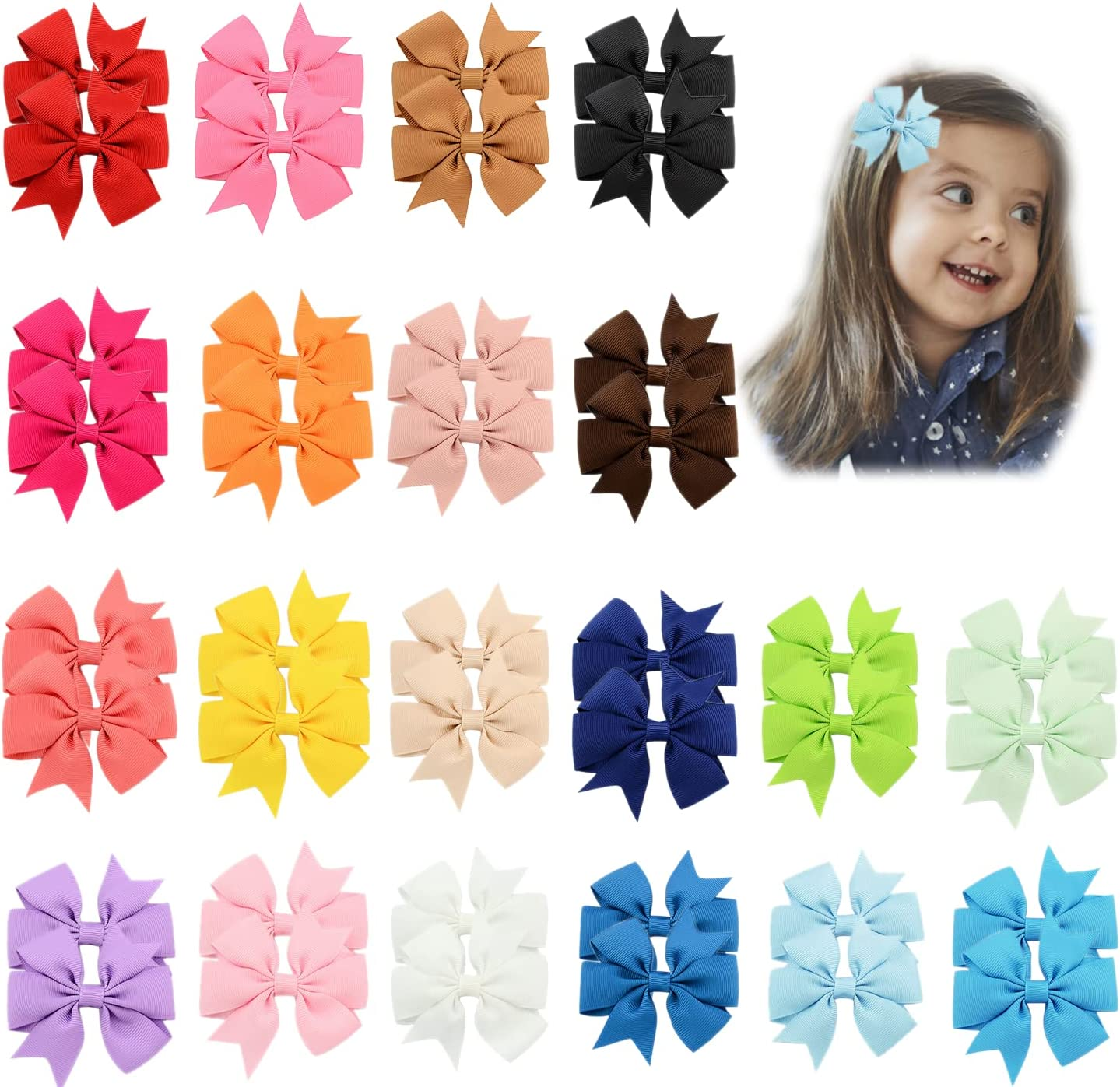 Baby Girls Hair Clips, [40 Pieces 20 Colors] Grosgrain Ribbon Nonslip Hair Barrettes for Kids Hair Bows Alligator Clips for Girls Infants Toddlers Teens Hair Pins Hair Accessories Gifts