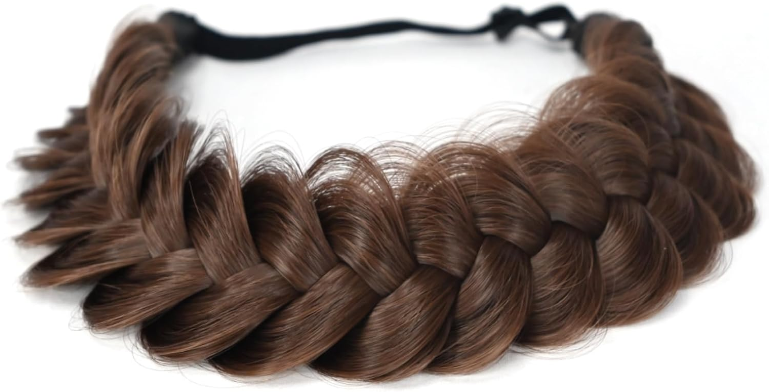 STHEJFB Braided Headband, 2 Strands Messy Classic Chunky Braided Elastic Elastic High Quality Synthetic Braided Headband Women Girls Bohemian Style 65G